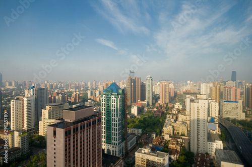 Shanghai  China Skyline  Blue Sky  Layer of Haze Pollution