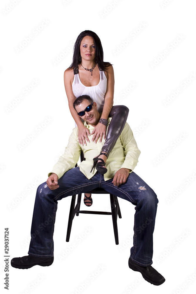 Fototapeta premium happy couple standing up - white background