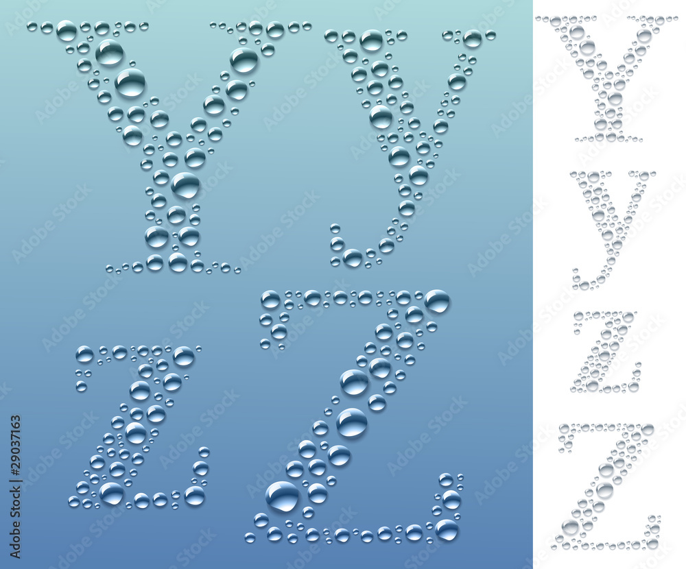 Set of letters in the form of water drops Set of letters in the form of water drops