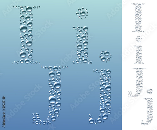 Set of letters in the form of water drops