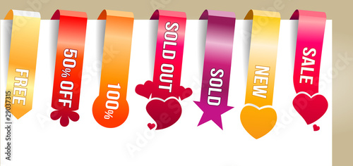 Six color vertical promotion labels with text