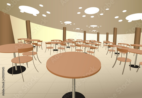 food cort cafe with tables in mall interior vector