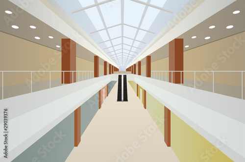 big shop two floor with escalator and glass roof trade center
