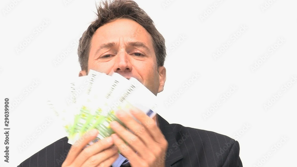 Businessman happy because he has a lot of money