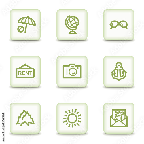 Travel web icons set 5  white glossy buttons