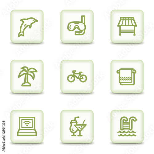 Vacation web icons, white glossy buttons