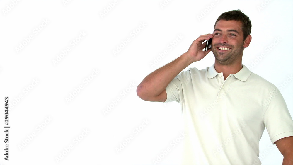 Happy man talking on the phone Happy man talking on the phone