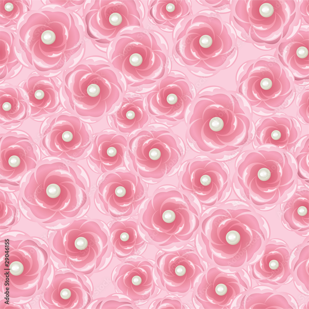 Pink roses background with perls