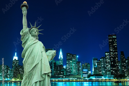 Manhattan Skyline and The Statue of Liberty  New York City
