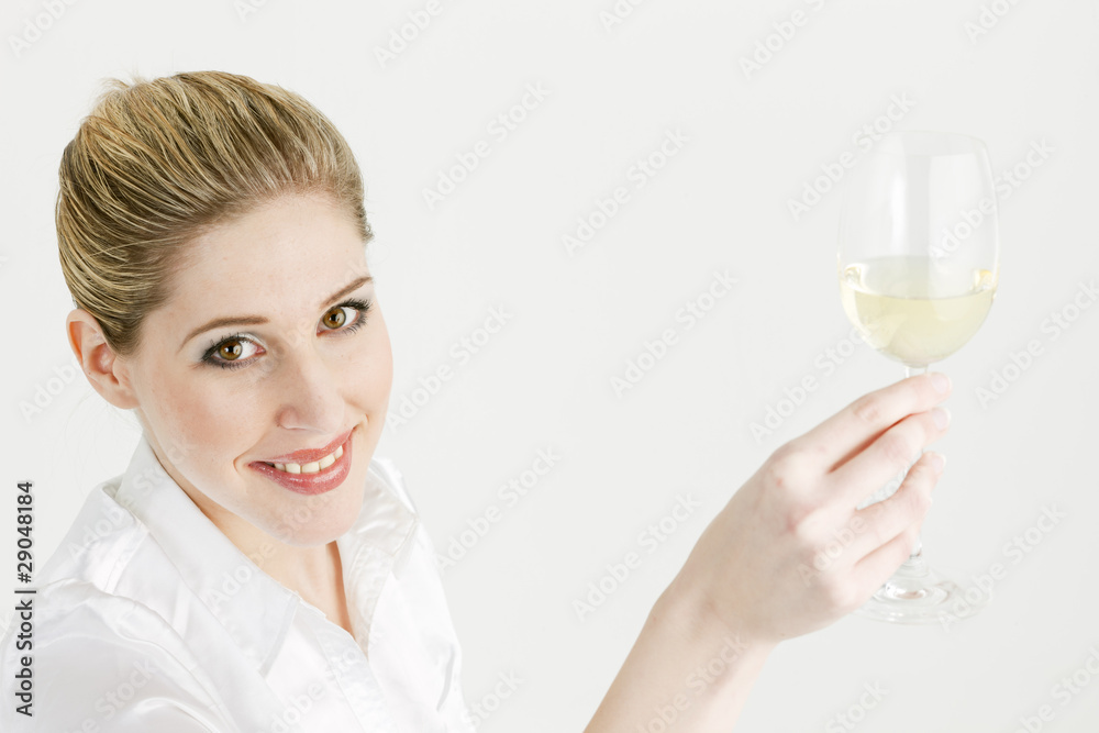portrait of young woman with a glass of white wine portrait of young woman with a glass of white wine