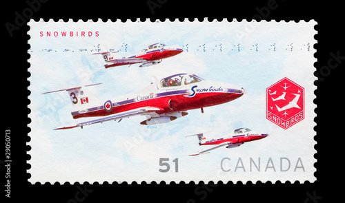 Canada mail stamp featuring the Snowbirds display jets