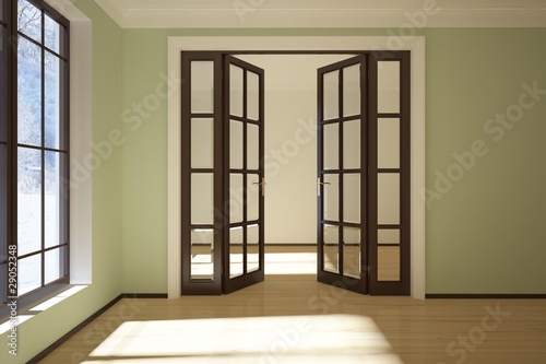 empty interior with open doors
