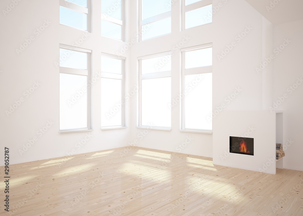 white 3d interior with fire white 3d interior with fire