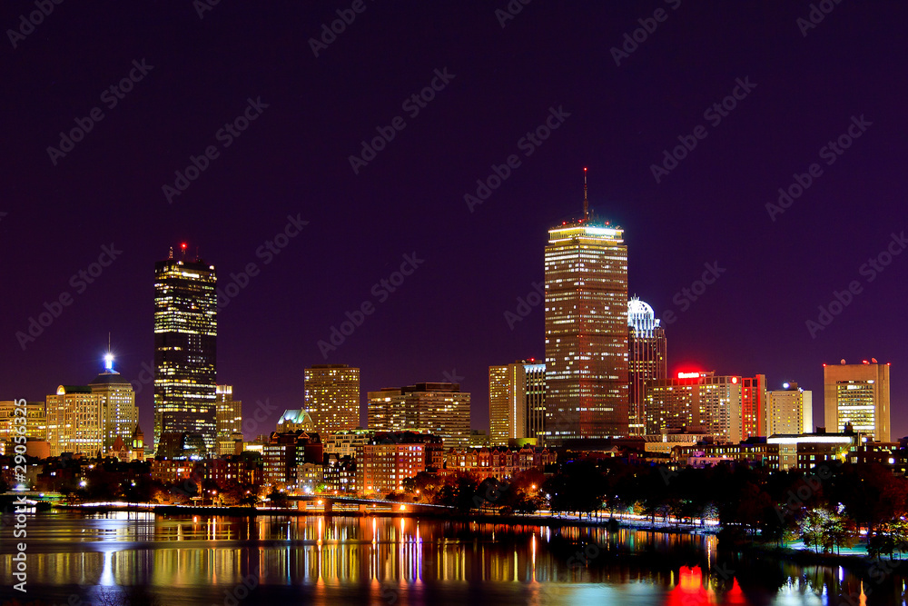 Boston Skyline from the Charles River at Night