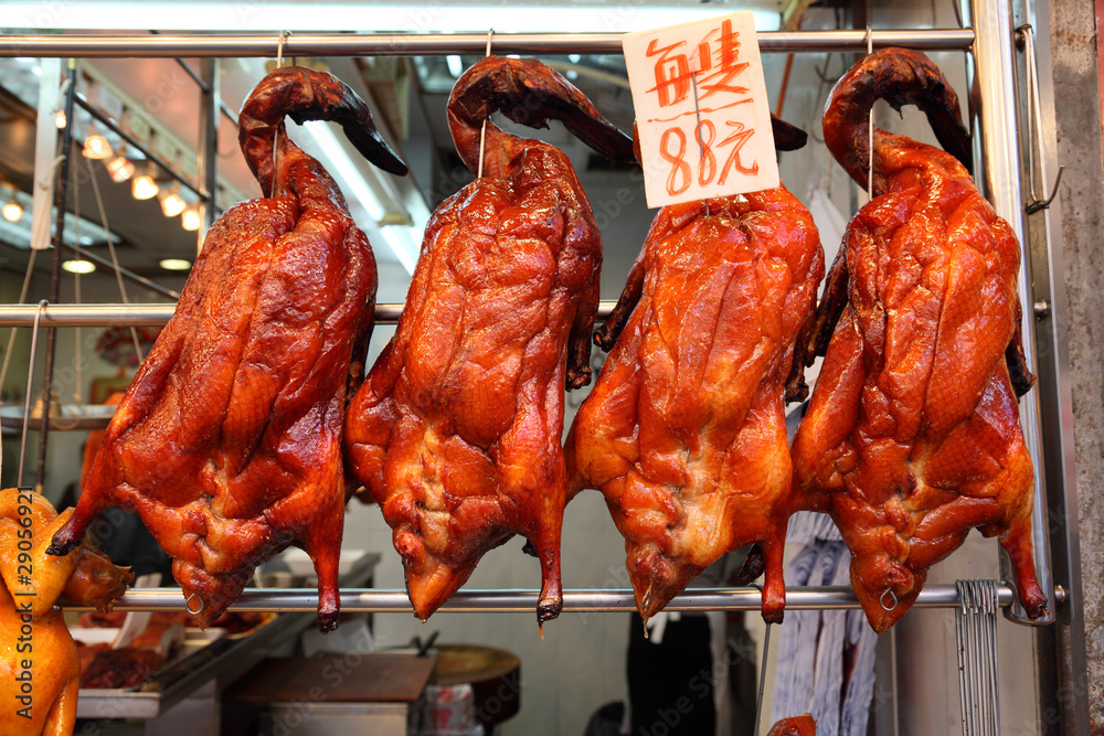 Fototapeta premium Roast Ducks in the shopping window, Hong Kong