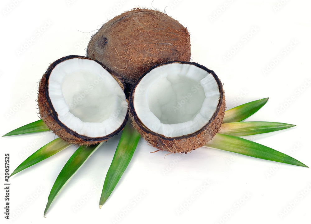 Coconut with leaves Coconut with leaves