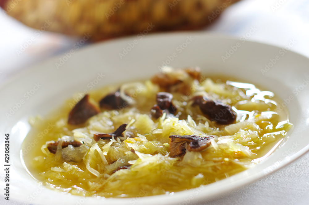 Traditional sauerkraut soup with mushrooms Traditional sauerkraut soup with mushrooms