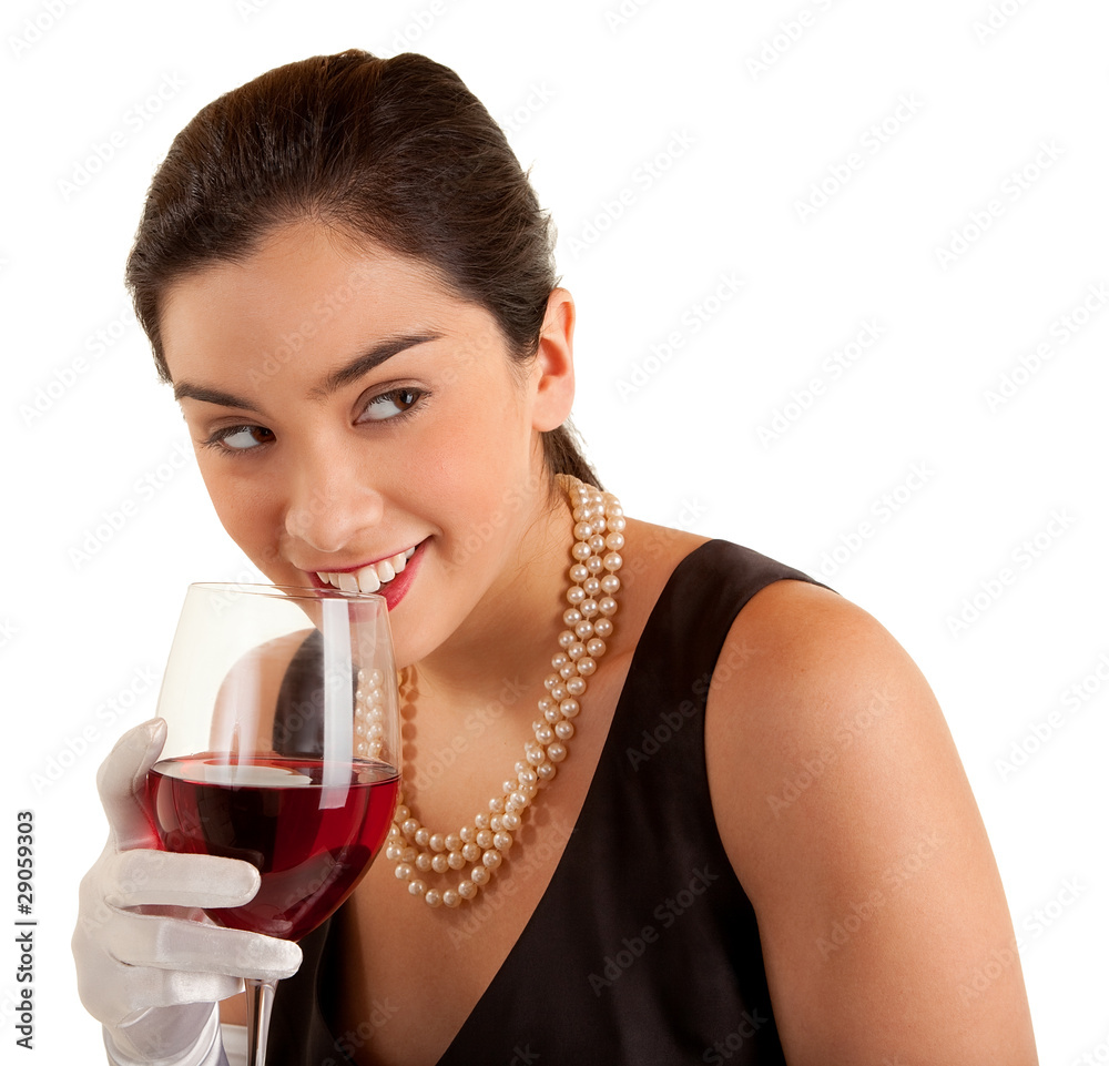 Woman Holding Glass of Wine Looking Sideways Woman Holding Glass of Wine Looking Sideways