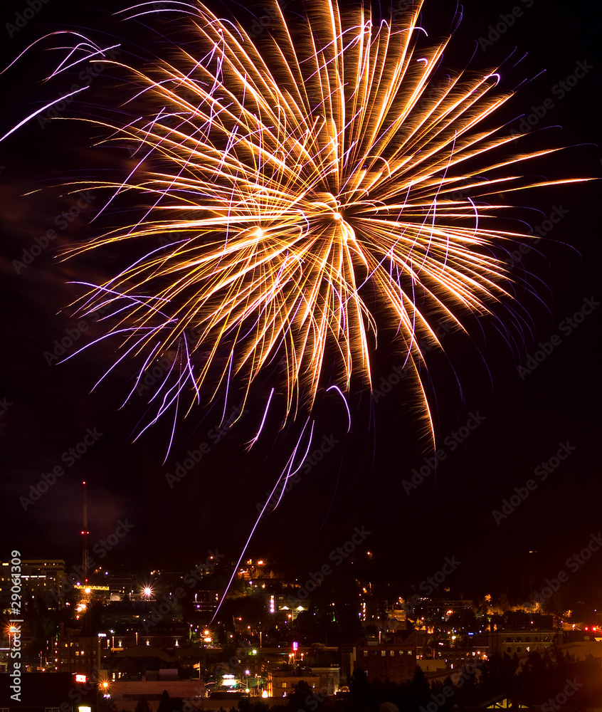 Fireworks Against the Night Sky of a Cityscape