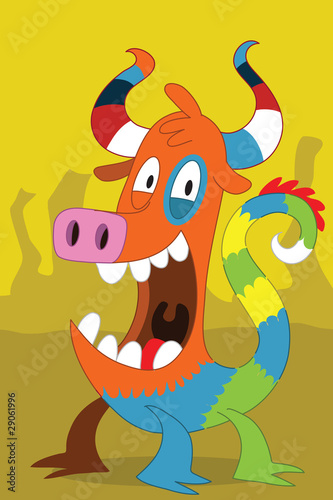 Taurus pig-like alien monster with clown dragon tail