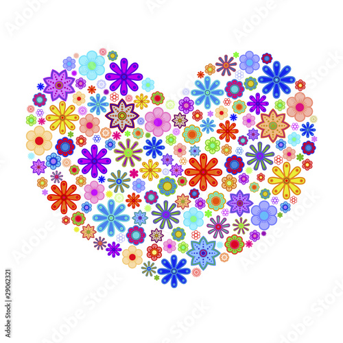 Happy Valentines Day Heart with Colorful Flowers