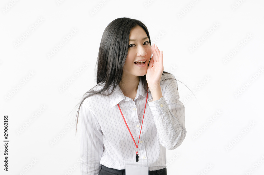 応援する女性社員 応援する女性社員