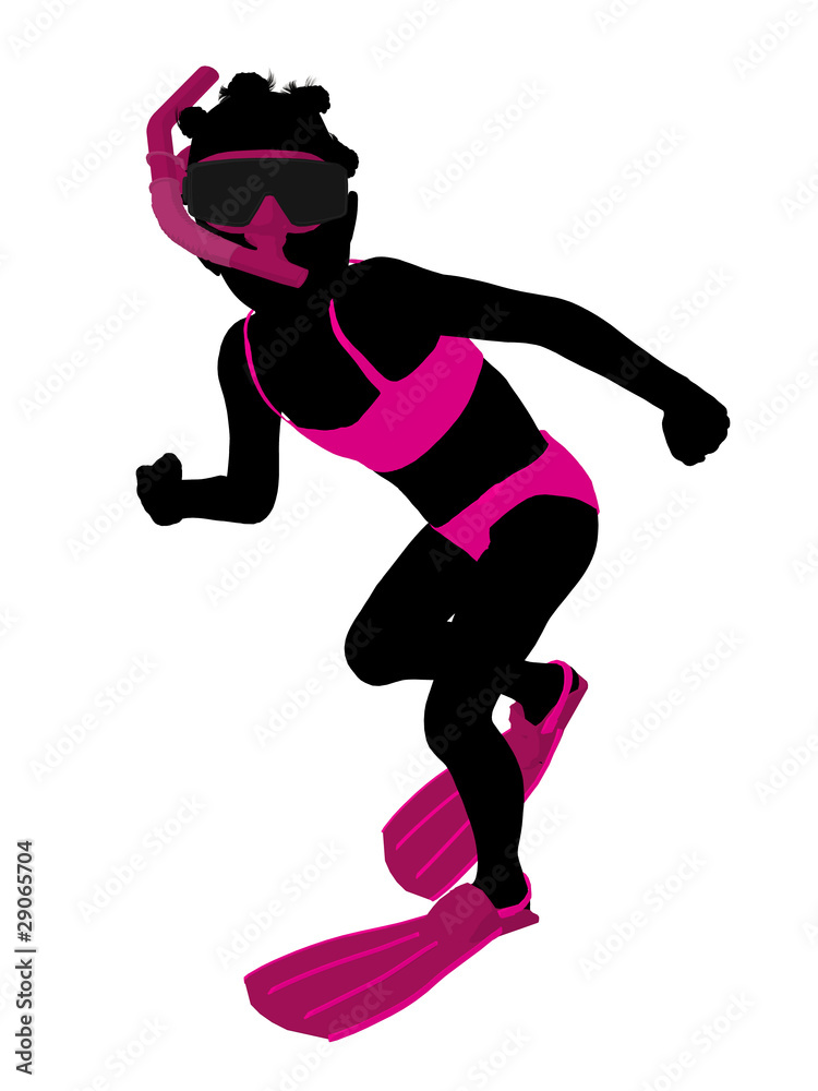 African American Girl Snorkel Silhouette Illustration