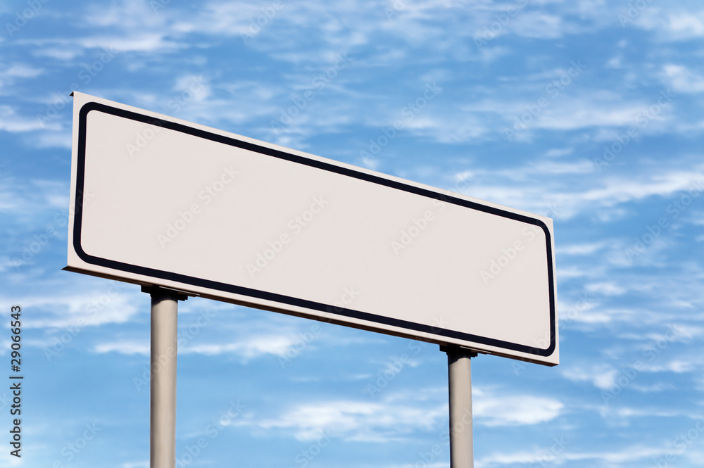 Blank White Framed Road Sign Against Sky, Black Frame Blank White Framed Road Sign Against Sky, Black Frame