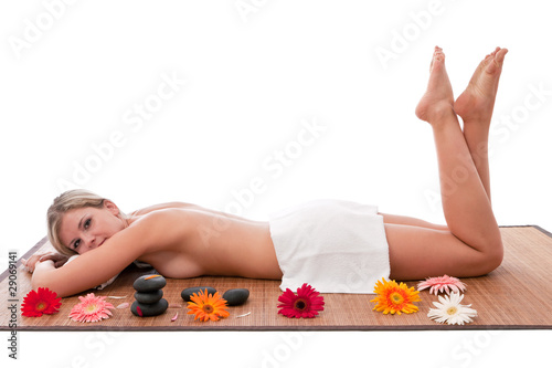 Photography Semi nude women  taking  stone therapy at spa.