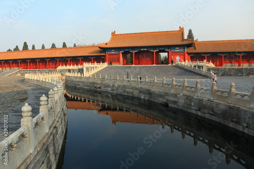 Beijing Forbidden City palace and reflection in the river