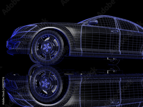 Car model on black background with reflection © PhotoStocker