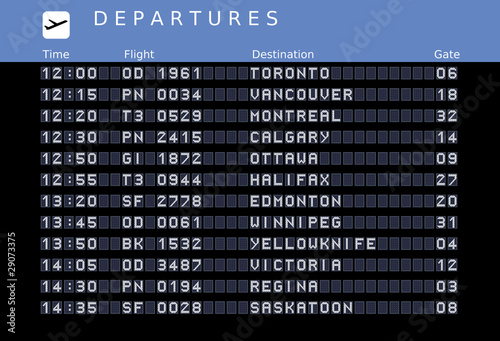 Canada destinations - departure board