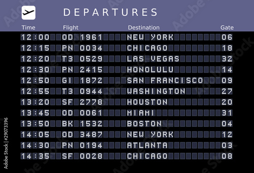 Airport timetable - destinations in USA