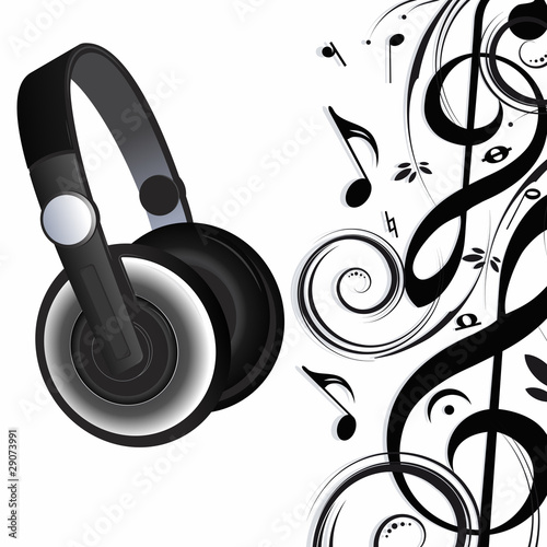 Headphones and music notes