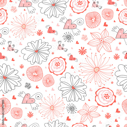 Seamless pattern of funny hearts
