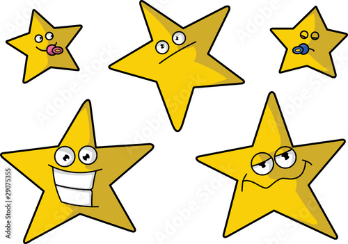 Cinque simpatiche stelle su sfondo bianco.