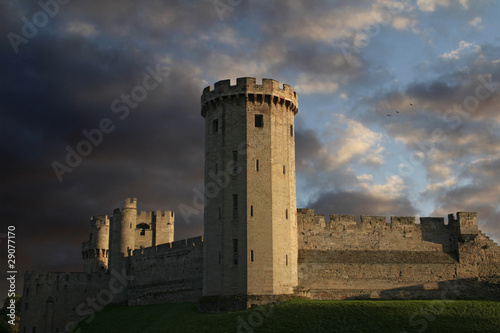 Warwick castle at sundown