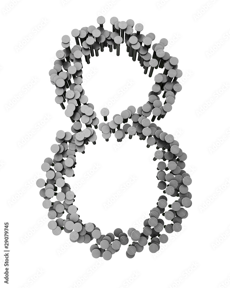 Alphabet made from hammered nails isolated, number 8 Alphabet made from hammered nails isolated, number 8