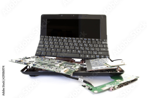 broken laptop to pieces
