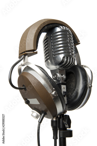 Vintage Microphone with modern headphones