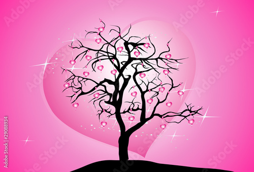 Abstract heart tree on pink heart background © archipoch