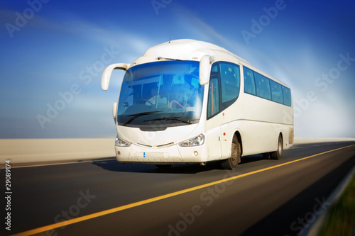 bus in motion on the highway