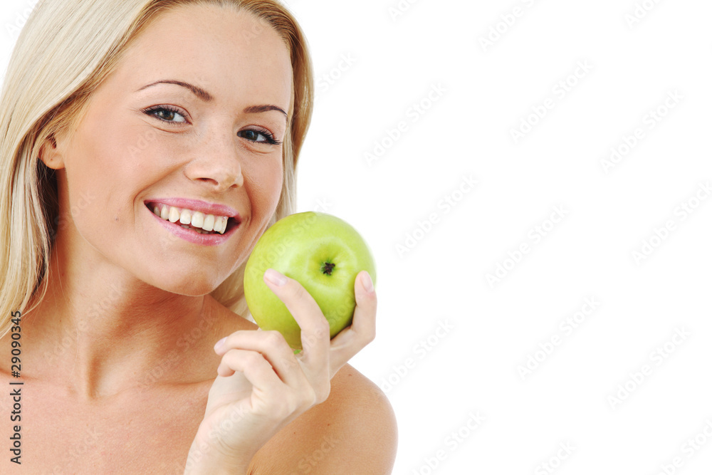 woman eat green apple woman eat green apple