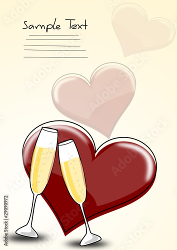 Karte mit Herz und Sektglas