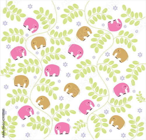 vintage garden and baby Elephants