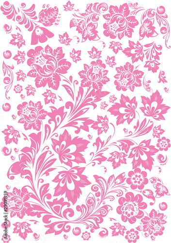 floral rosy decoration on white