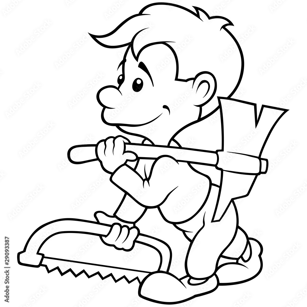 Carpenter - Black and White Cartoon illustration Carpenter - Black and White Cartoon illustration