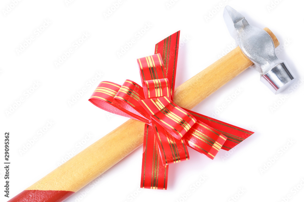 Hammer with red bow as a gift for handyman Hammer with red bow as a gift for handyman