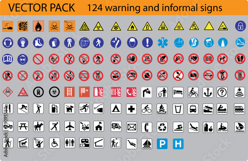 124 warning and informal signs - vector pack