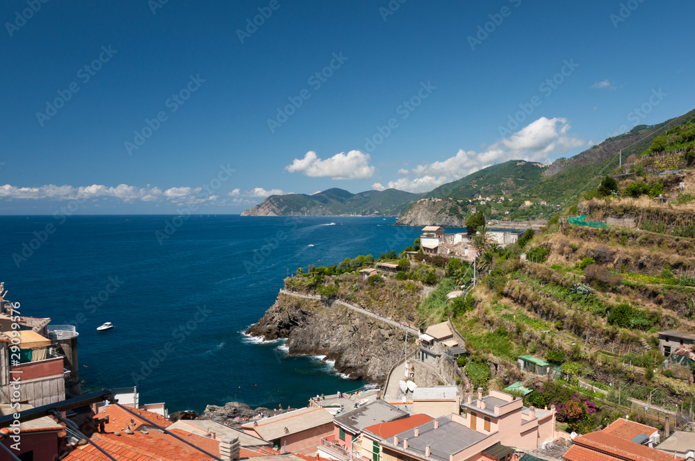 Panoramic view at the sea coast in Cinque Terre, Italy